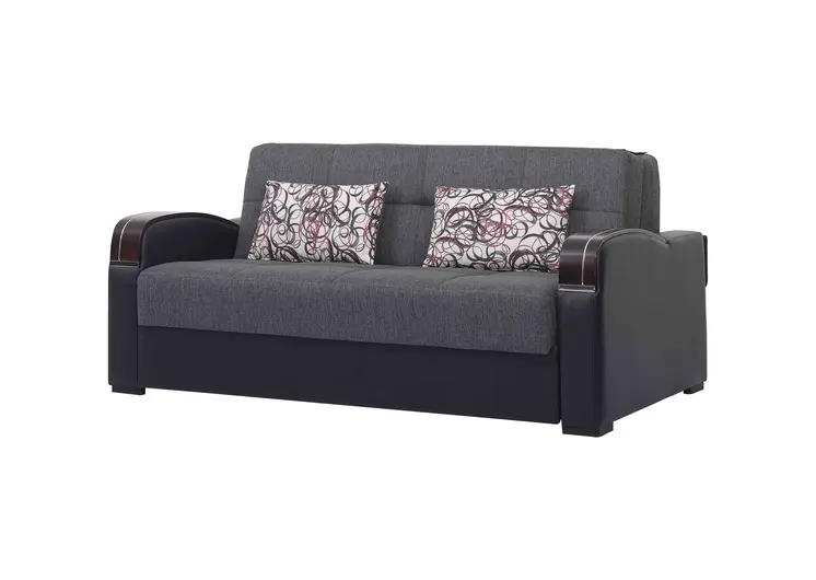 74" Gray Chenille Convertible Futon Sleeper Sofa And Toss Pillows With Storage