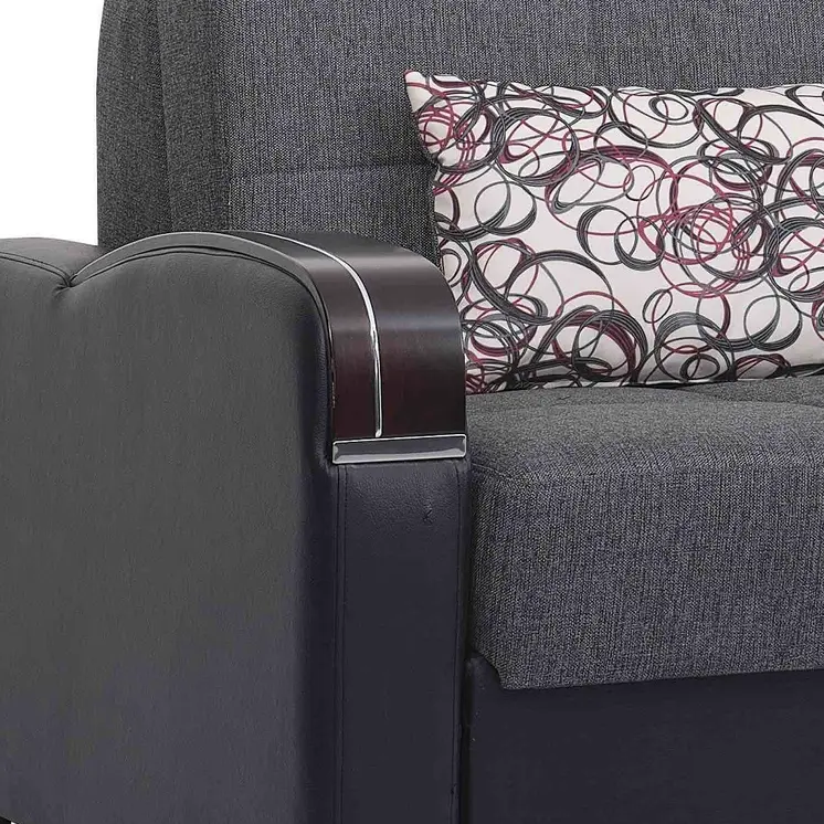 74" Gray Chenille Convertible Futon Sleeper Sofa And Toss Pillows With Storage