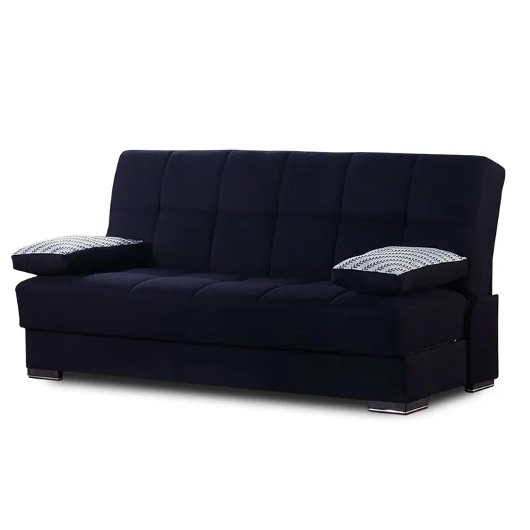 75" Black Chenille Convertible Futon Sleeper Sofa And Toss Pillows With Storage