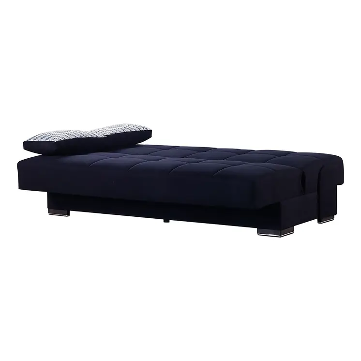 75" Black Chenille Convertible Futon Sleeper Sofa And Toss Pillows With Storage
