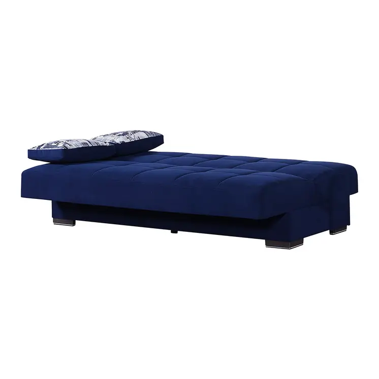 75" Blue Chenille Convertible Futon Sleeper Sofa And Toss Pillows With Storage