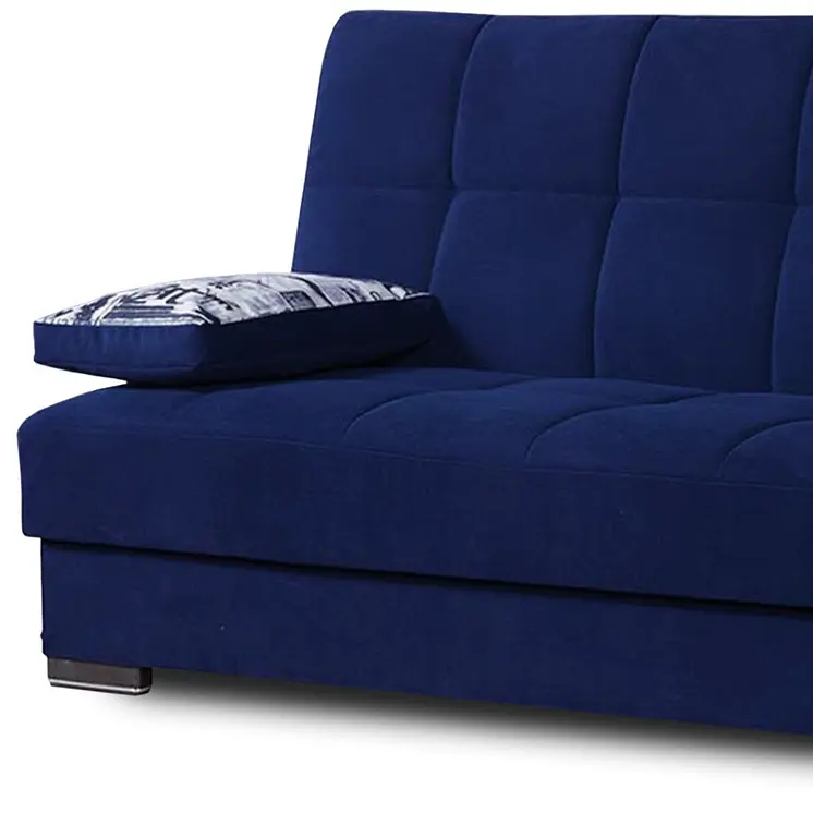 75" Blue Chenille Convertible Futon Sleeper Sofa And Toss Pillows With Storage