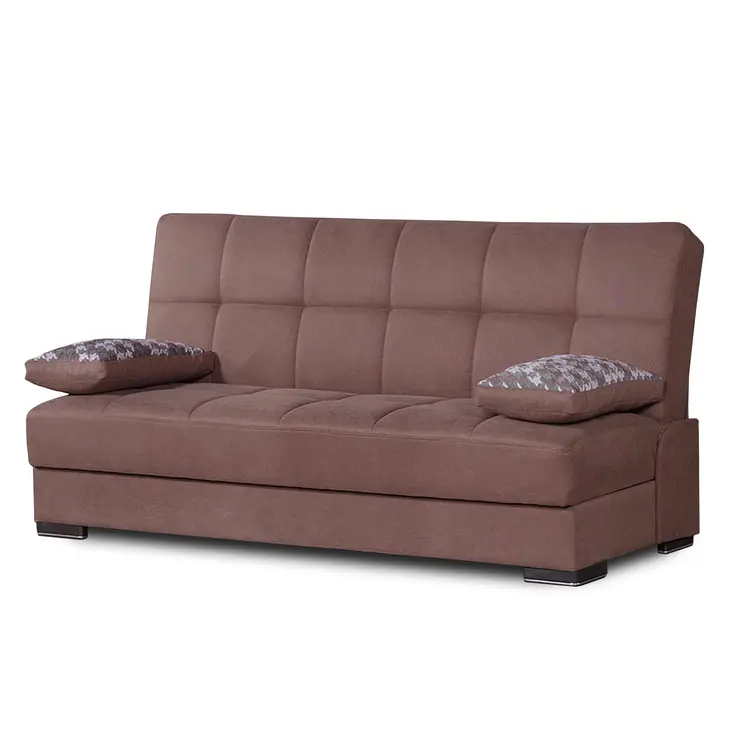 75" Brown Chenille Convertible Futon Sleeper Sofa And Toss Pillows With Storage