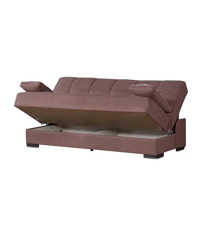 75" Brown Chenille Convertible Futon Sleeper Sofa And Toss Pillows With Storage