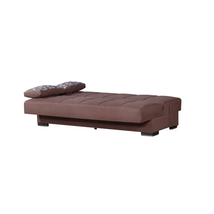 75" Brown Chenille Convertible Futon Sleeper Sofa And Toss Pillows With Storage
