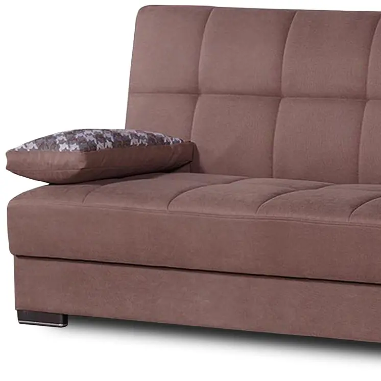 75" Brown Chenille Convertible Futon Sleeper Sofa And Toss Pillows With Storage