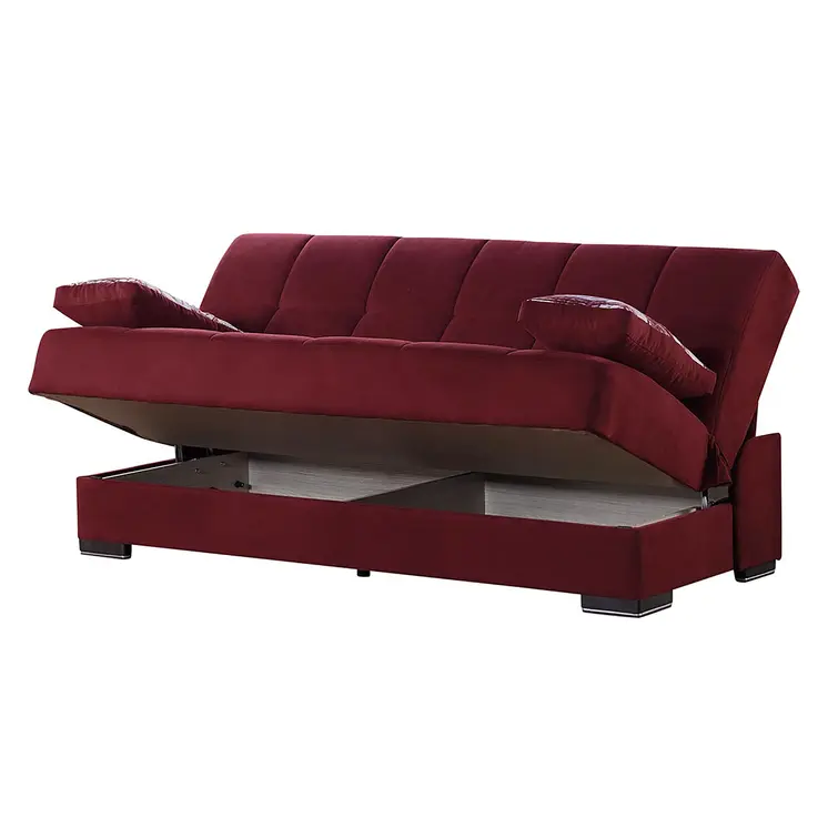 75" Burgundy Chenille Convertible Futon Sleeper Sofa And Toss Pillows With Storage
