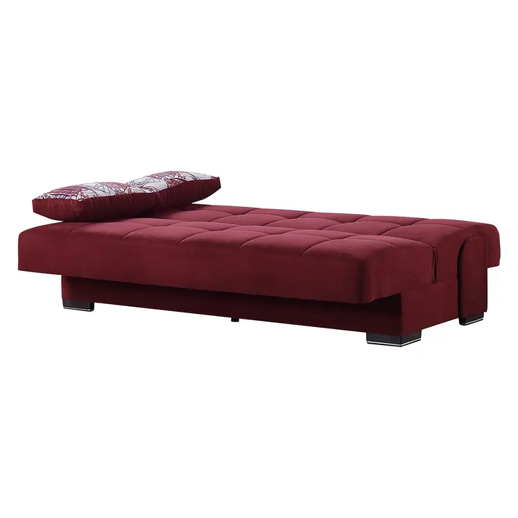 75" Burgundy Chenille Convertible Futon Sleeper Sofa And Toss Pillows With Storage