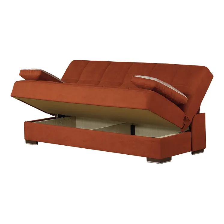 75" Orange Chenille Convertible Futon Sleeper Sofa And Toss Pillows With Storage