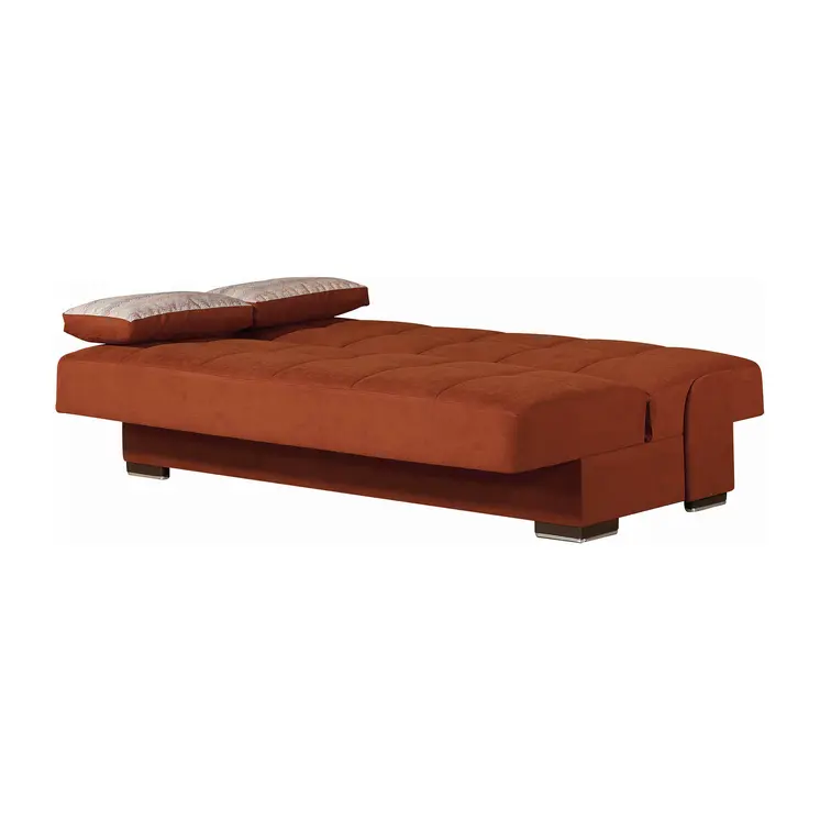 75" Orange Chenille Convertible Futon Sleeper Sofa And Toss Pillows With Storage