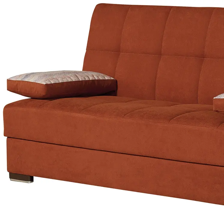 75" Orange Chenille Convertible Futon Sleeper Sofa And Toss Pillows With Storage