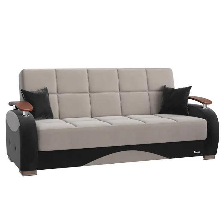 84" Gray Microfiber Convertible Futon Sleeper Sofa And Toss Pillows With Storage
