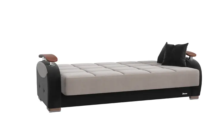 84" Gray Microfiber Convertible Futon Sleeper Sofa And Toss Pillows With Storage