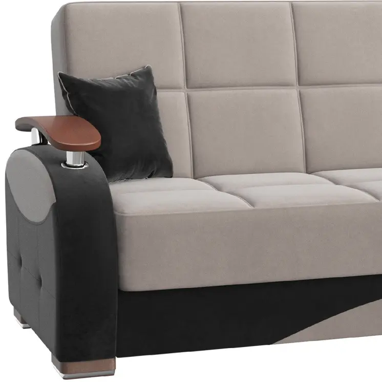 84" Gray Microfiber Convertible Futon Sleeper Sofa And Toss Pillows With Storage