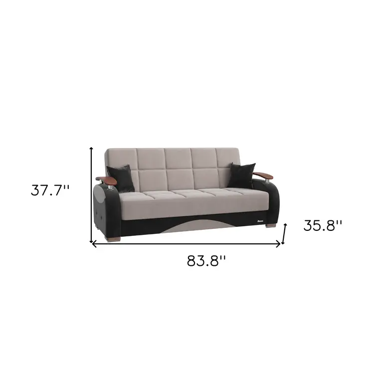 84" Gray Microfiber Convertible Futon Sleeper Sofa And Toss Pillows With Storage