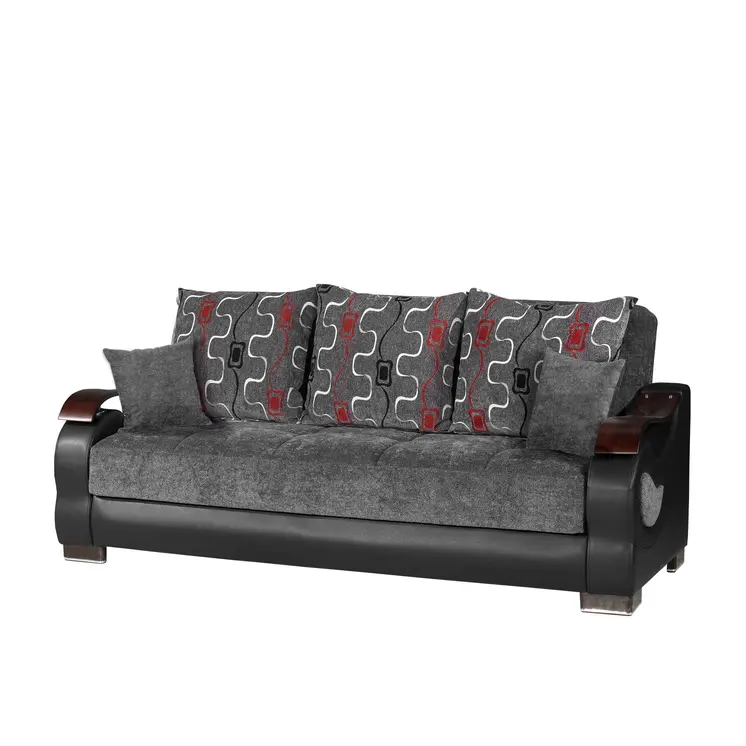 87" Gray Chenille Convertible Futon Sleeper Sofa And Toss Pillows With Storage