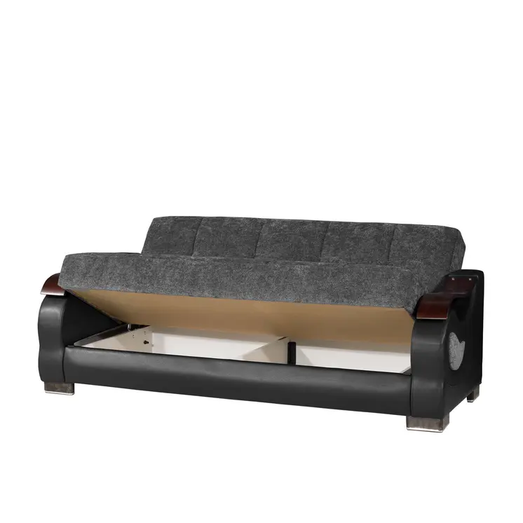 87" Gray Chenille Convertible Futon Sleeper Sofa And Toss Pillows With Storage