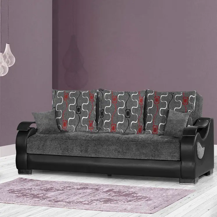 87" Gray Chenille Convertible Futon Sleeper Sofa And Toss Pillows With Storage
