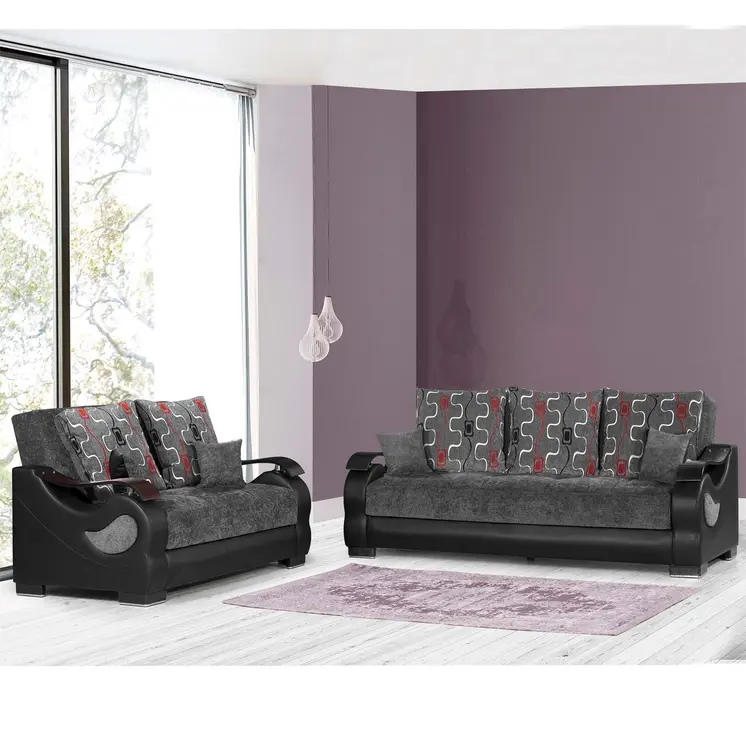 87" Gray Chenille Convertible Futon Sleeper Sofa And Toss Pillows With Storage