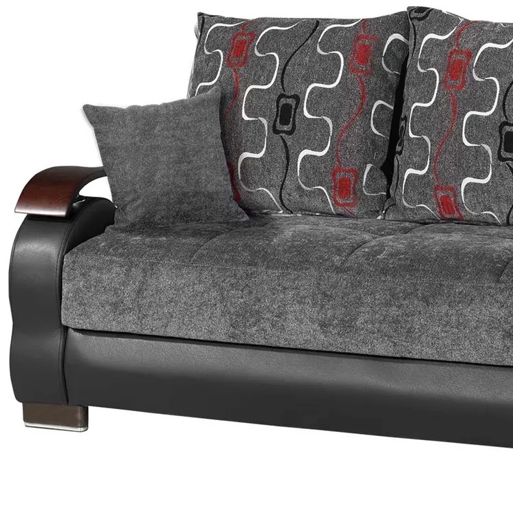 87" Gray Chenille Convertible Futon Sleeper Sofa And Toss Pillows With Storage