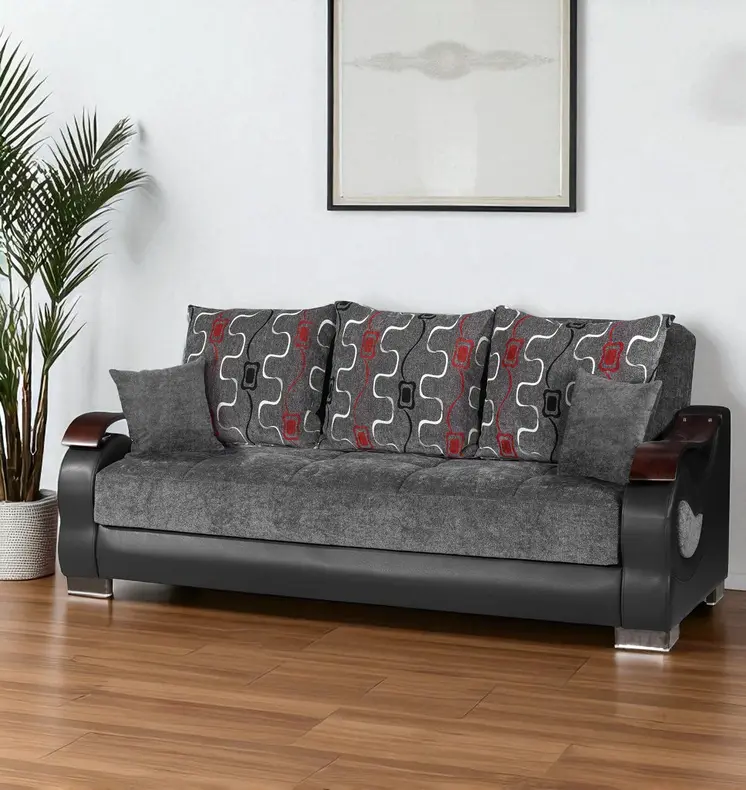 87" Gray Chenille Convertible Futon Sleeper Sofa And Toss Pillows With Storage