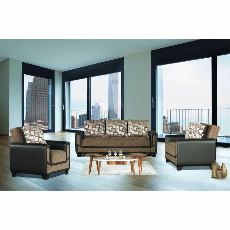 90" Brown Chenille Convertible Futon Sleeper Sofa And Toss Pillows With Storage