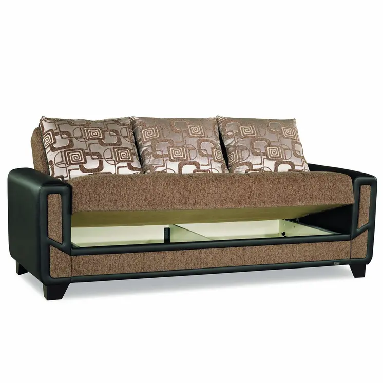 90" Brown Chenille Convertible Futon Sleeper Sofa And Toss Pillows With Storage