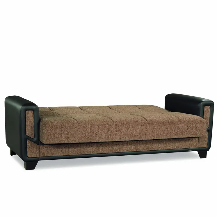 90" Brown Chenille Convertible Futon Sleeper Sofa And Toss Pillows With Storage