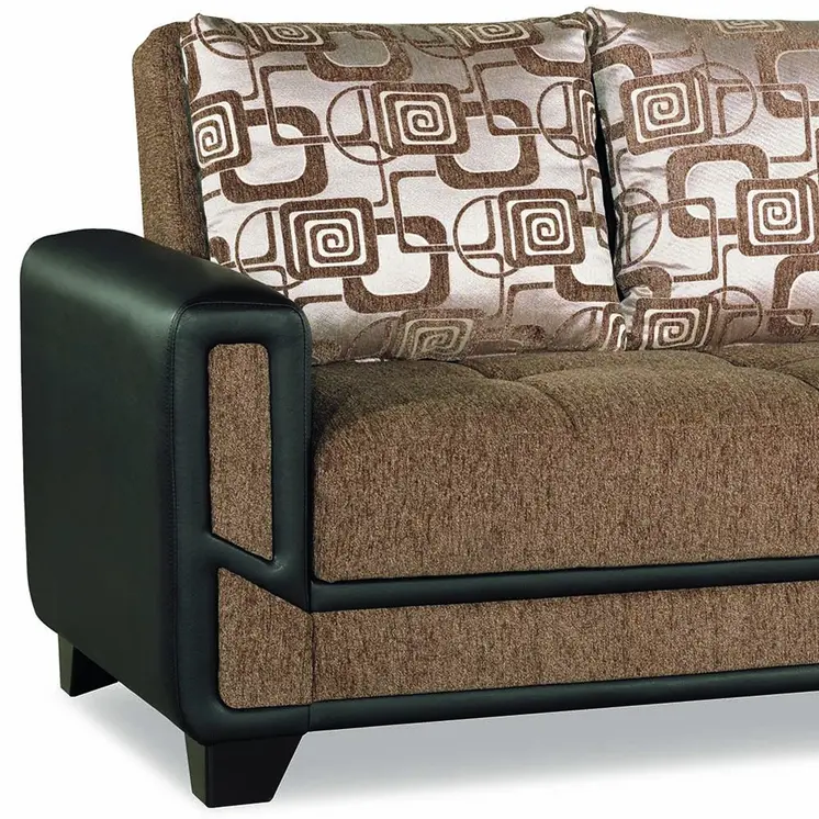 90" Brown Chenille Convertible Futon Sleeper Sofa And Toss Pillows With Storage