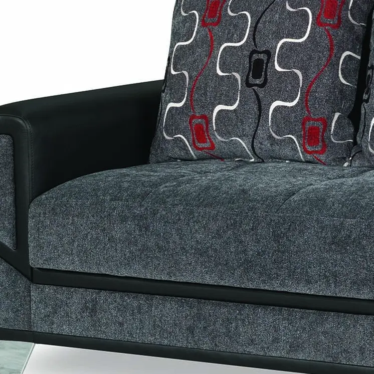 90" Gray Chenille Convertible Futon Sleeper Sofa And Toss Pillows With Storage