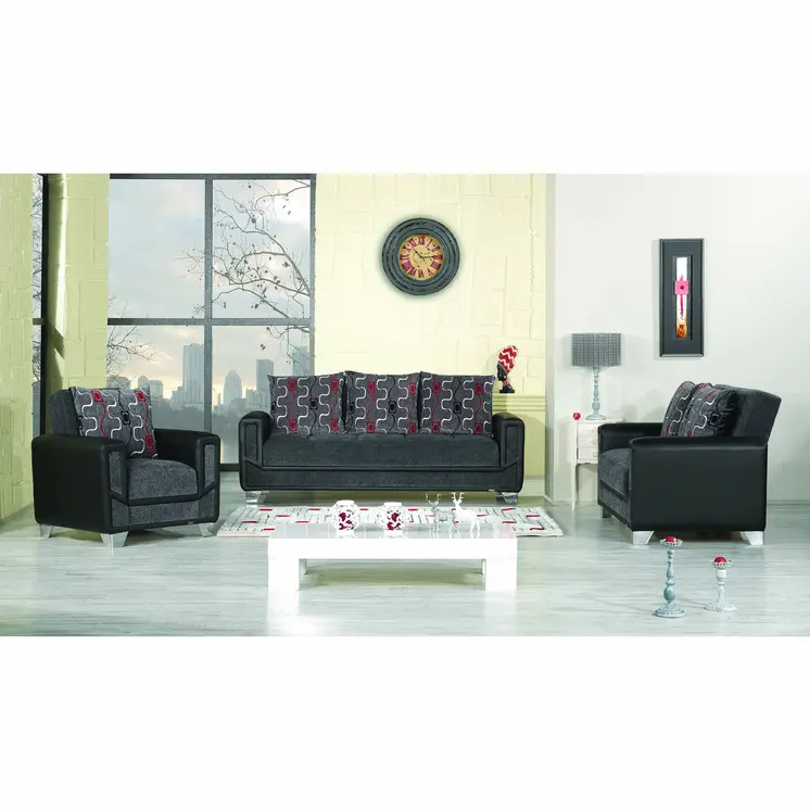 90" Gray Chenille Convertible Futon Sleeper Sofa And Toss Pillows With Storage