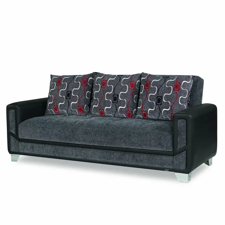 90" Gray Chenille Convertible Futon Sleeper Sofa And Toss Pillows With Storage