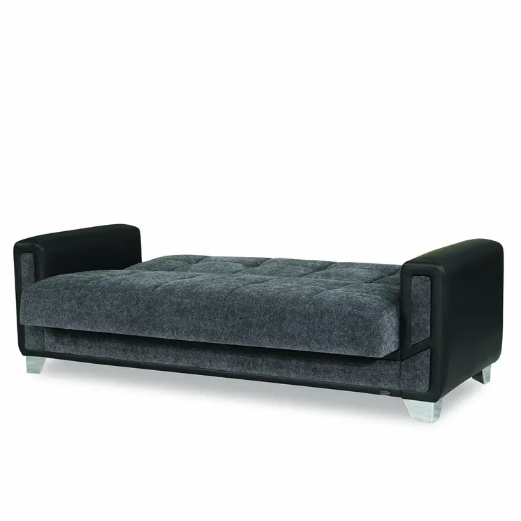 90" Gray Chenille Convertible Futon Sleeper Sofa And Toss Pillows With Storage