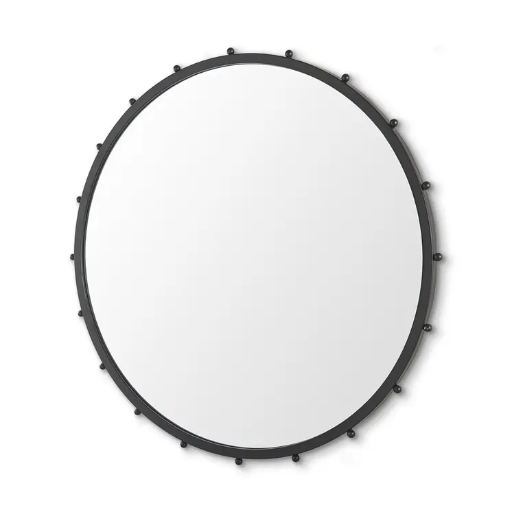 44" Black Round Metal Framed Accent Mirror