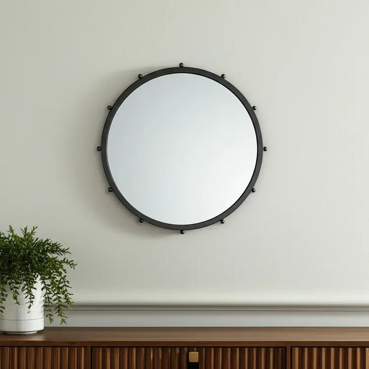 25" Black Metal Round Accent Mirror