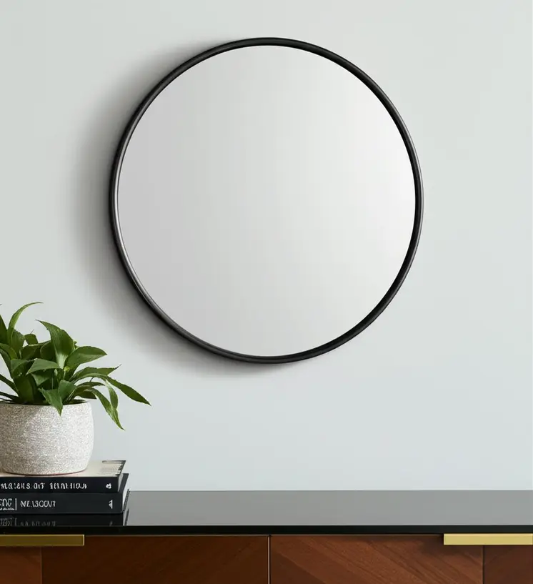 36" Black Metal Round Accent Mirror
