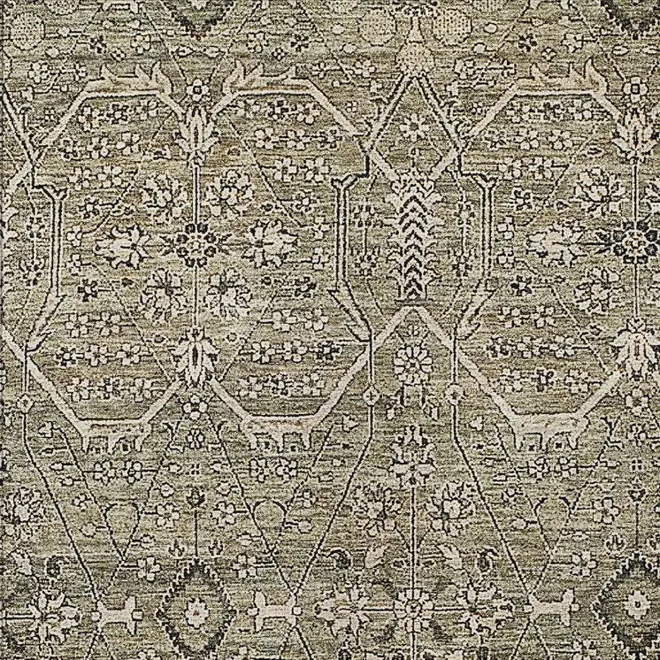 5' X 8' Khaki Floral Washable Indoor Outdoor Area Rug