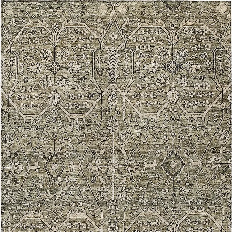 8' X 10' Khaki Floral Washable Indoor Outdoor Area Rug