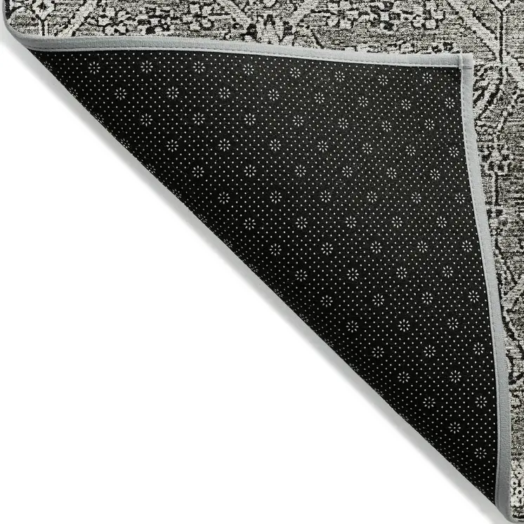 5' X 8' Pewter Floral Washable Indoor Outdoor Area Rug