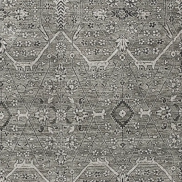 5' X 8' Pewter Floral Washable Indoor Outdoor Area Rug