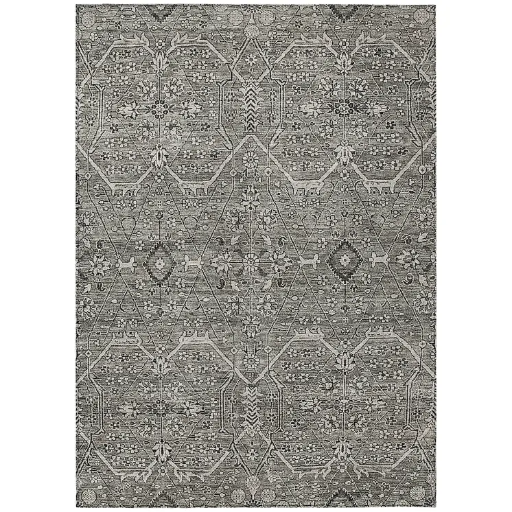 10' X 14' Pewter Floral Washable Indoor Outdoor Area Rug