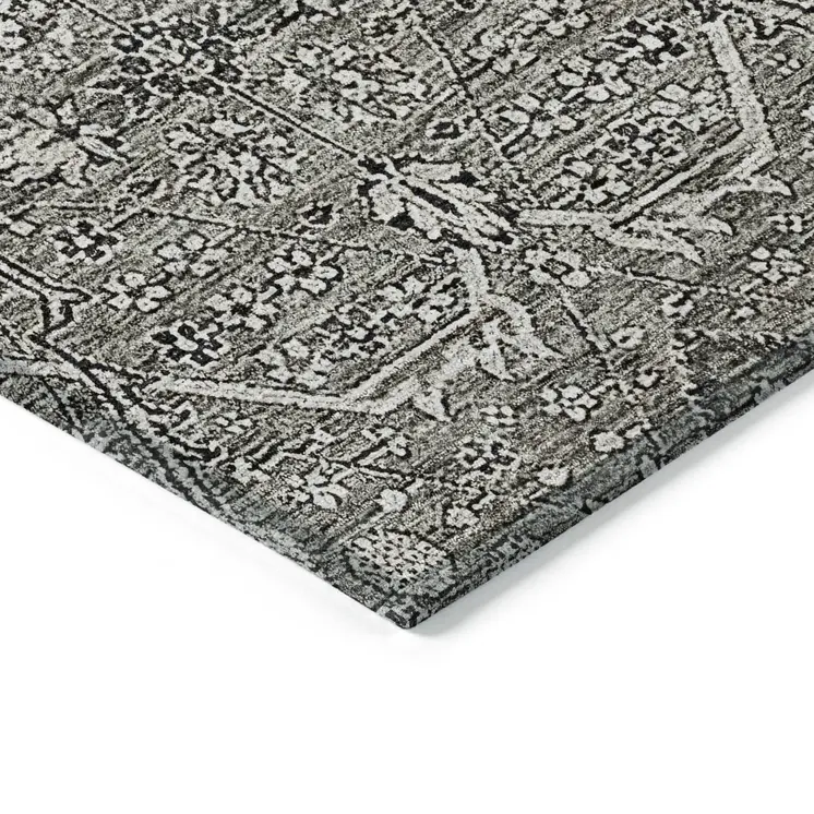 10' X 14' Pewter Floral Washable Indoor Outdoor Area Rug