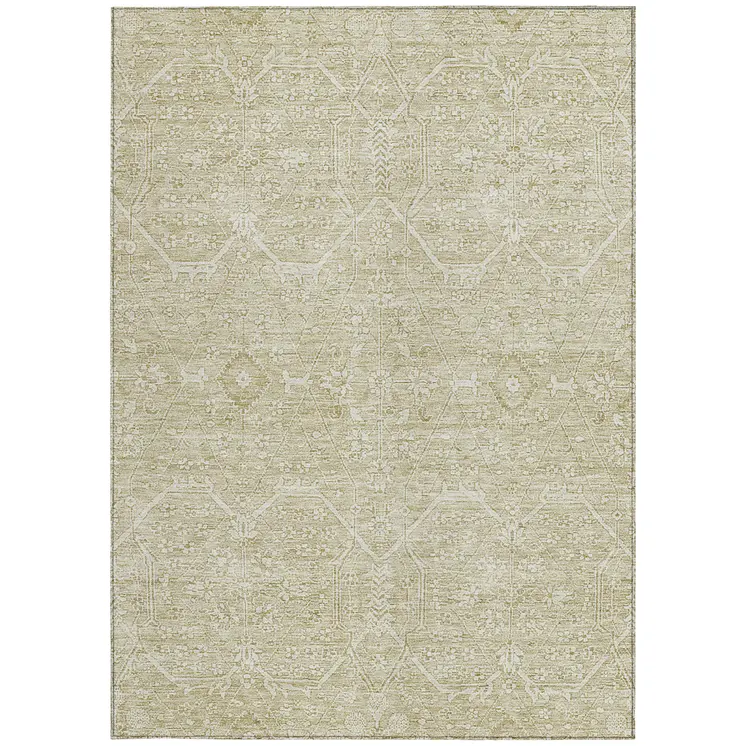 3' X 5' Beige Floral Washable Indoor Outdoor Area Rug
