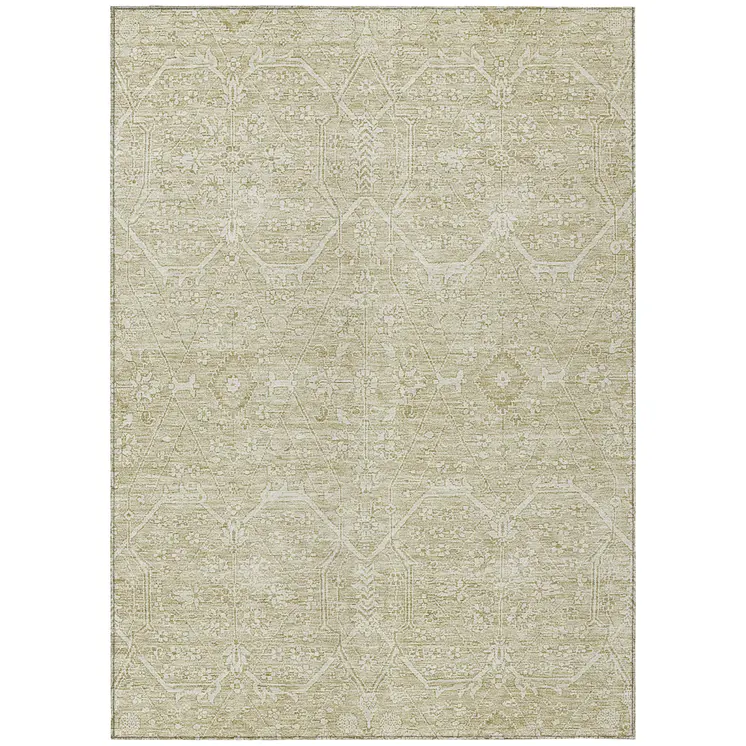3' X 5' Beige Floral Washable Indoor Outdoor Area Rug