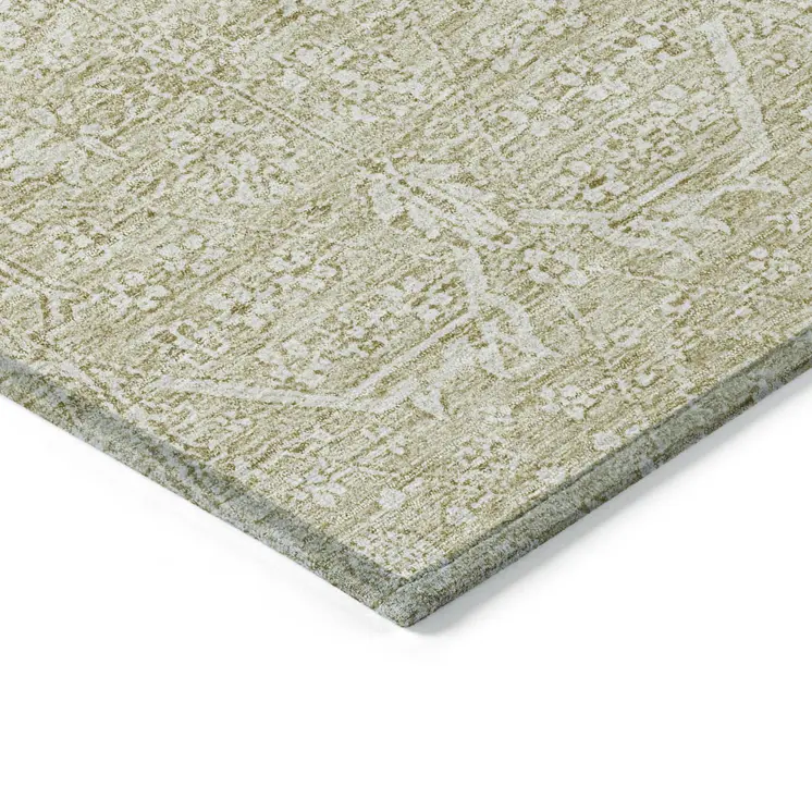 3' X 5' Beige Floral Washable Indoor Outdoor Area Rug