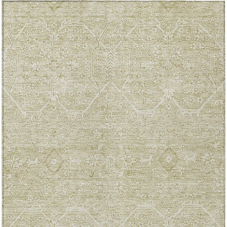 3' X 5' Beige Floral Washable Indoor Outdoor Area Rug