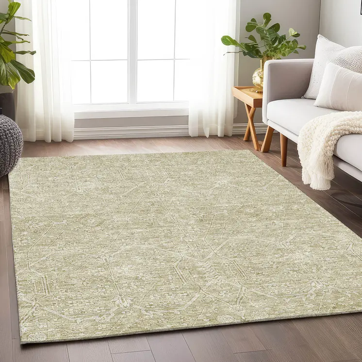 3' X 5' Beige Floral Washable Indoor Outdoor Area Rug
