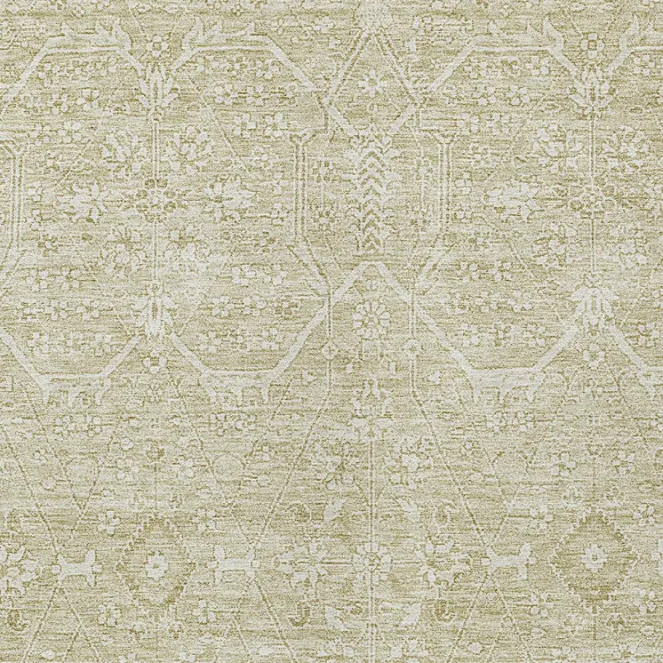 5' X 8' Beige Floral Washable Indoor Outdoor Area Rug