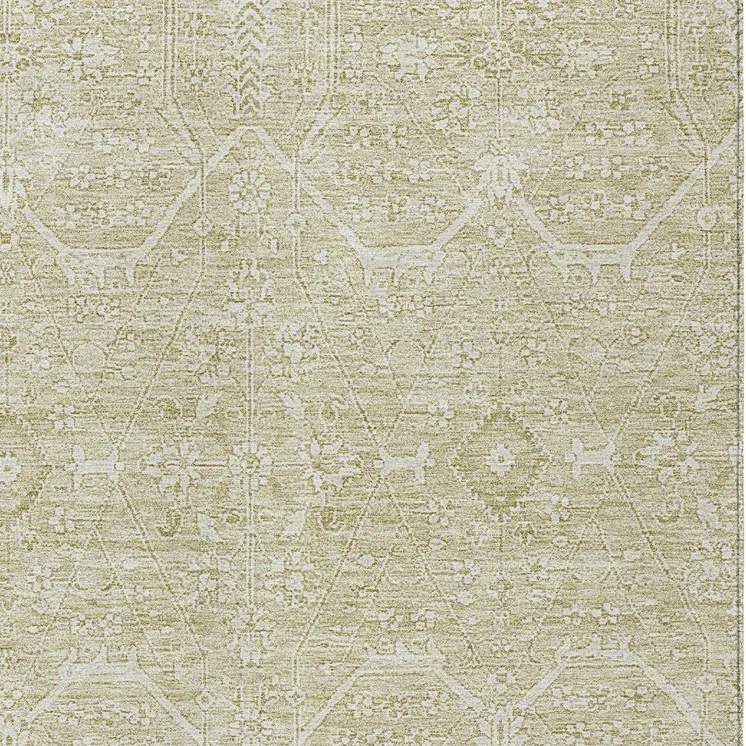 8' X 10' Beige Floral Washable Indoor Outdoor Area Rug