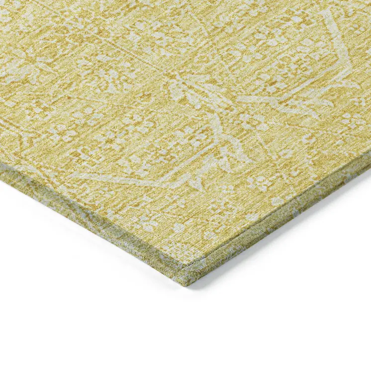 5' X 8' Gold Floral Washable Indoor Outdoor Area Rug